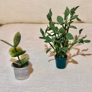 Dollhouse Miniatures Green Potted Plants Trees Mini Garden Set Of Two